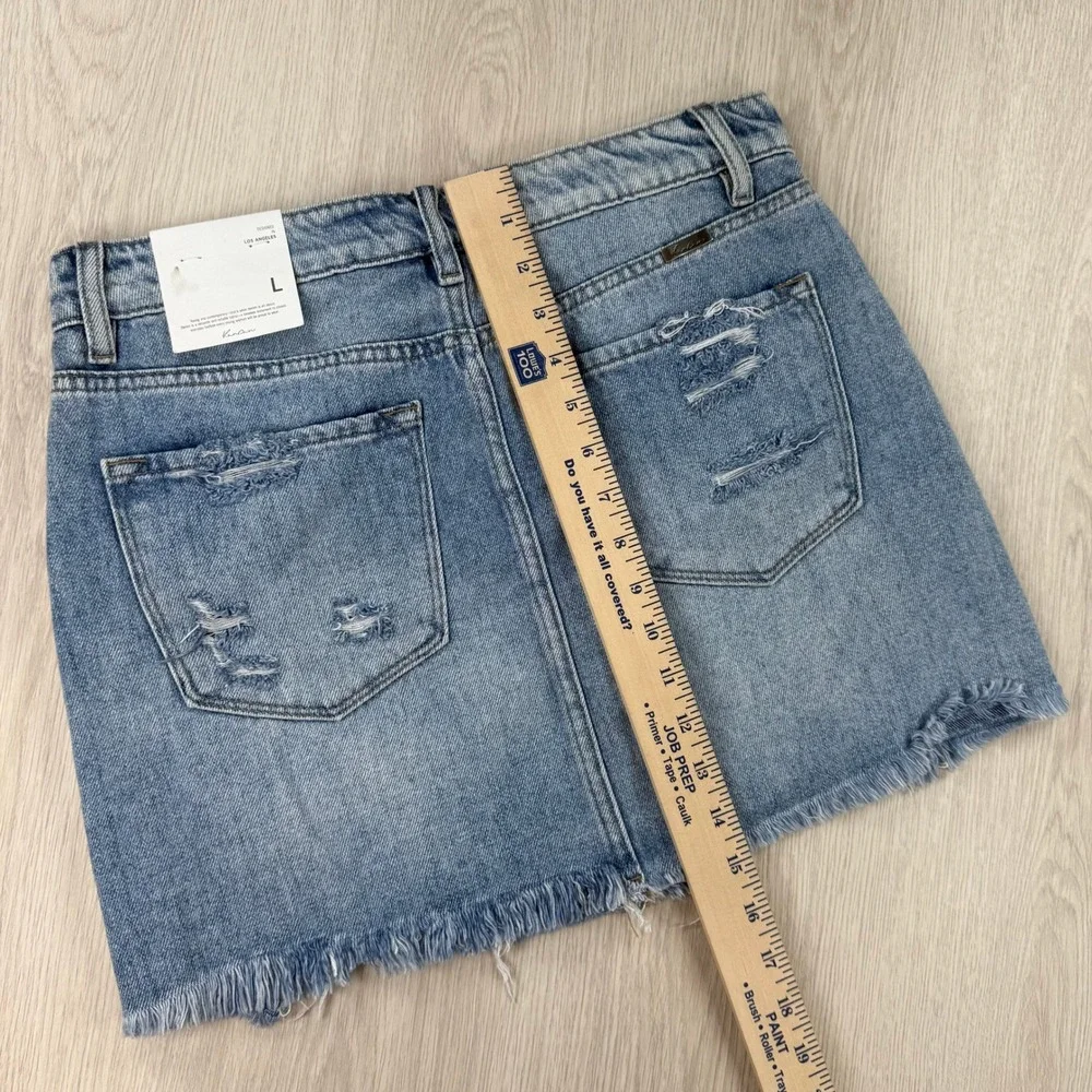 Denim Mini Skirt KanCan Womens Large Blue Distressed Frayed Hem KC6370M